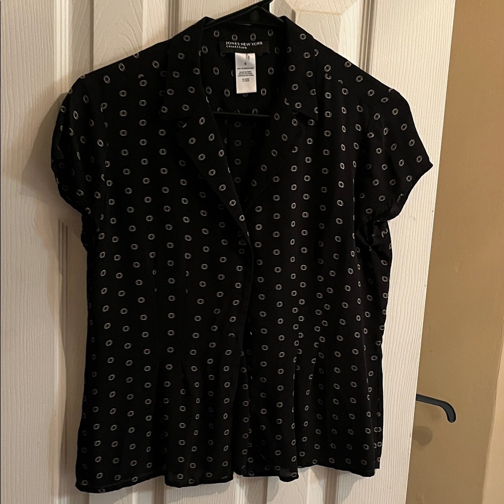 Charter Club Black Blouse with Gray Dots